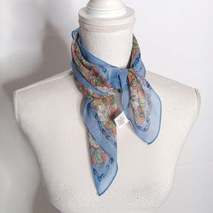 Cacharel Scarf Blue Floral 100% Silk Square Scarf 20"x20"